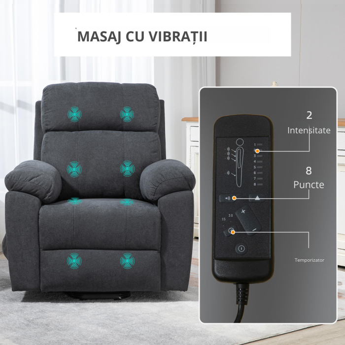  Fotoliu Electric cu Ridicare si Telecomanda, Scaun Tapitat din tesatura pentru Seniori, Relaxare si Confort cu Buzunare Laterale [6]