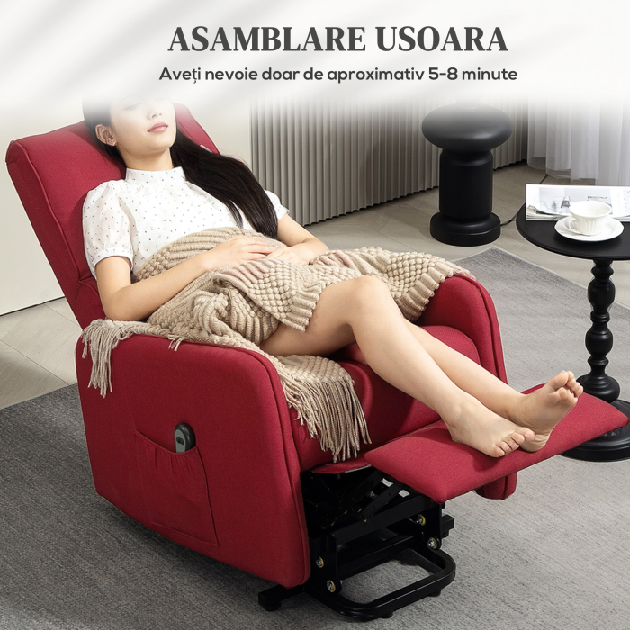  Fotoliu Electric Cu Ridicare - Telecomanda & Suport Picioare, Rosu [7]
