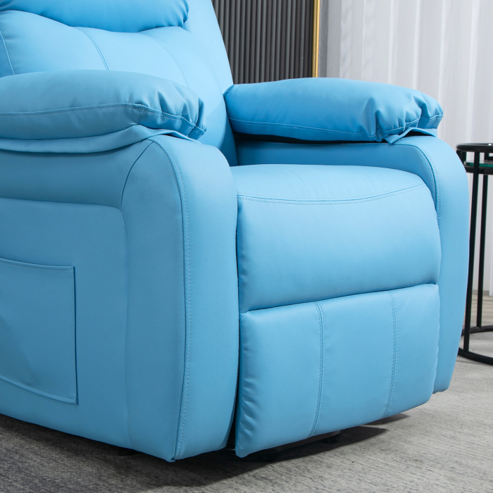  Fotoliu Electric Reclinabil cu Functie de Ridicare, Suport pentru Picioare si Telecomanda, din Piele PU, 76x90x105 cm, Albastru [8]
