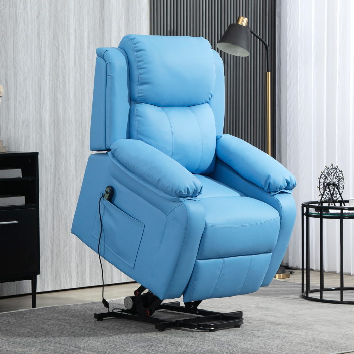  Fotoliu Electric Reclinabil cu Functie de Ridicare, Suport pentru Picioare si Telecomanda, din Piele PU, 76x90x105 cm, Albastru [2]