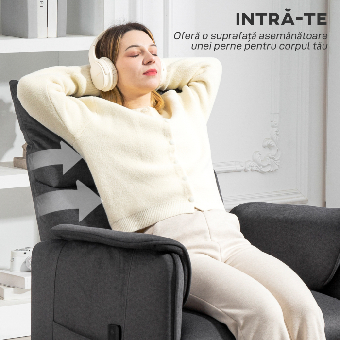  Fotoliu Electric Reclinabil cu Telecomanda si Suport pentru Picioare, din tesatura cu Aspect de Catifea, 80x83x104 cm, Negru [8]