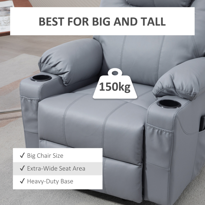  Fotoliu Electric Reglabil pana la 135°, 8 Puncte de Masaj si Telecomanda, 88x99x106 cm, Gri [7]