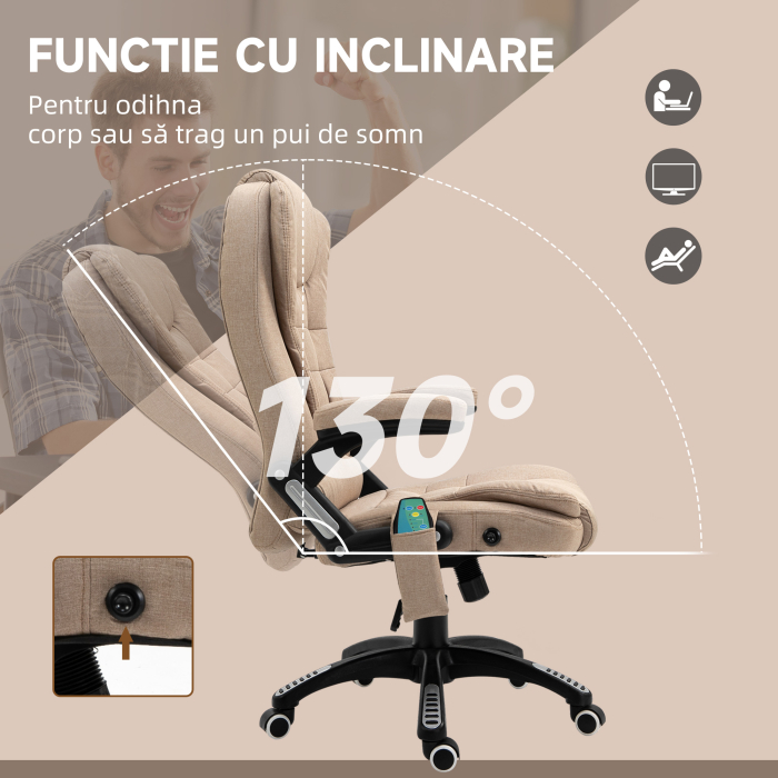  Fotoliu Masaj Bej - 6 Puncte, incalzire & inaltime Reglabila [6]