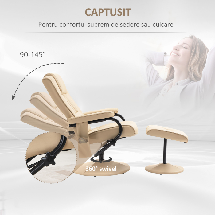  Fotoliu Masaj Crem - 10 Puncte, Suport Picioare si Telecomanda [5]