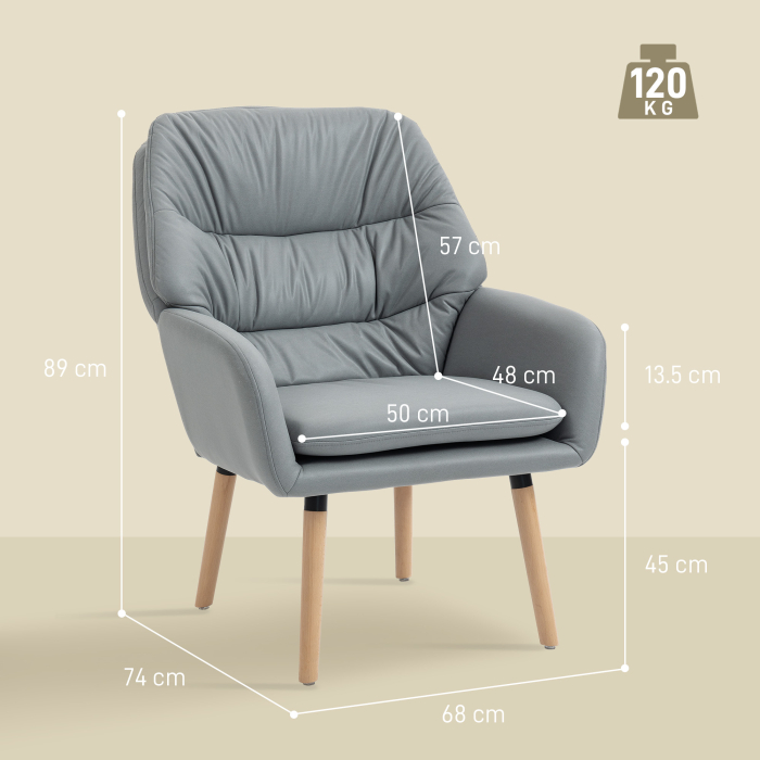  Fotoliu Modern pentru Camera cu Spatar inalt si Tapiterie Dubla, Material cu Efect de Piele, Gri [3]