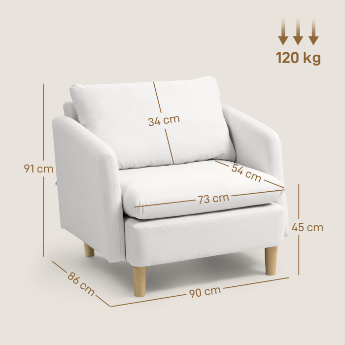  Fotoliu Modern pentru Living din tesatura cu sezut Larg si Gros, Crem [3]