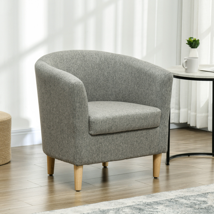  Fotoliu Modern, Scaun Accent Tapitat cu Picioare din Lemn, Scaun din Material Textil, 74x63x73 cm, Gri [2]