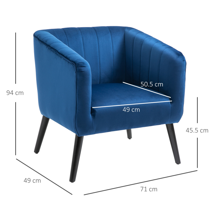  Fotoliu Modern Stil Nordic Invelis din Catifea si Picioare din Lemn, Albastru, 70.5x70x76cm [3]