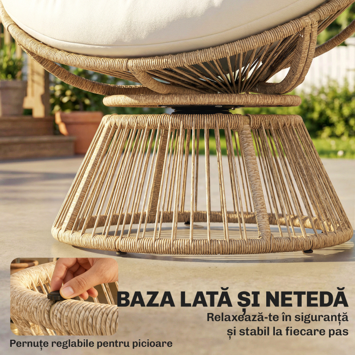  Fotoliu Papasan Rotativ 360° Moon Chair cu Perna pentru Interior/Exterior, Crem Alb [7]