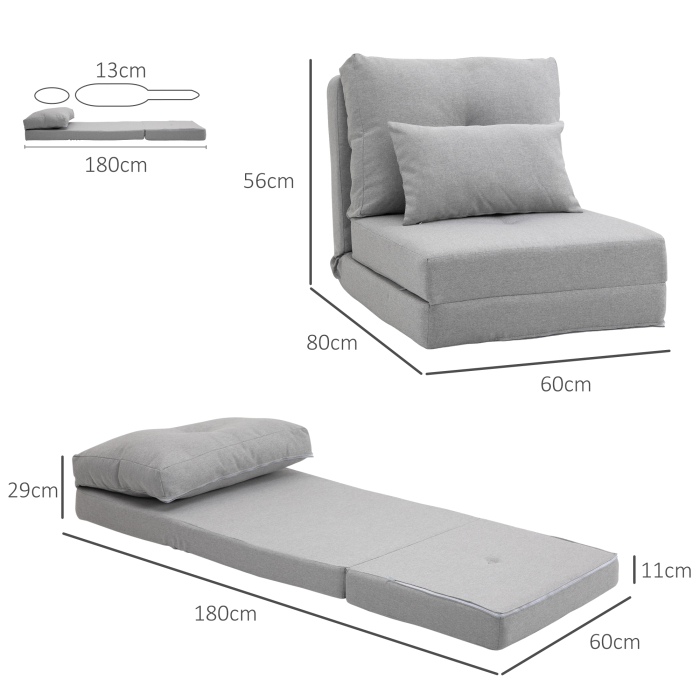  Fotoliu Pat 3 in 1 Convertibila in sezlong si Divan de Pe Podea cu 2 Perni, Gri Deschis [3]