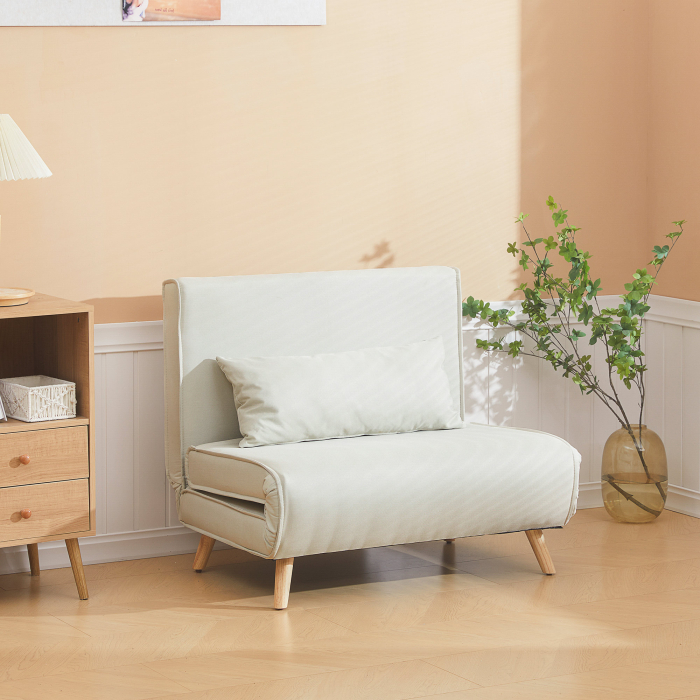  Fotoliu Pat 3 in 1 cu Spatar Rabatabil, Bej [2]