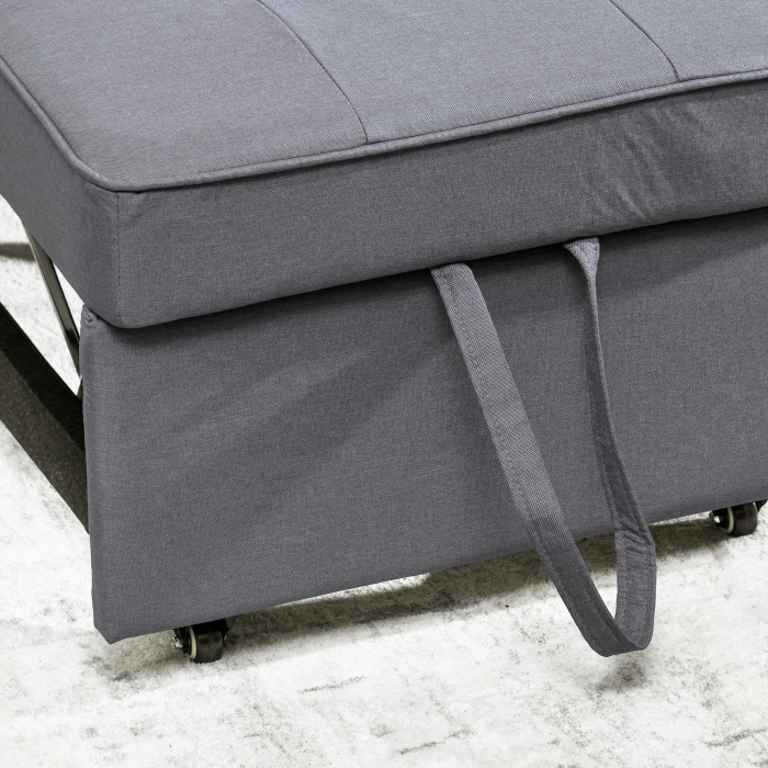  Fotoliu Pat 3 in 1 cu Spatar Reglabil, din Material Textil cu Efect de In si Lemn, 98x71x67 cm, Gri inchis [9]