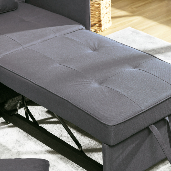  Fotoliu Pat 3 in 1 cu Spatar Reglabil, din Material Textil cu Efect de In si Lemn, 98x71x67 cm, Gri inchis [8]