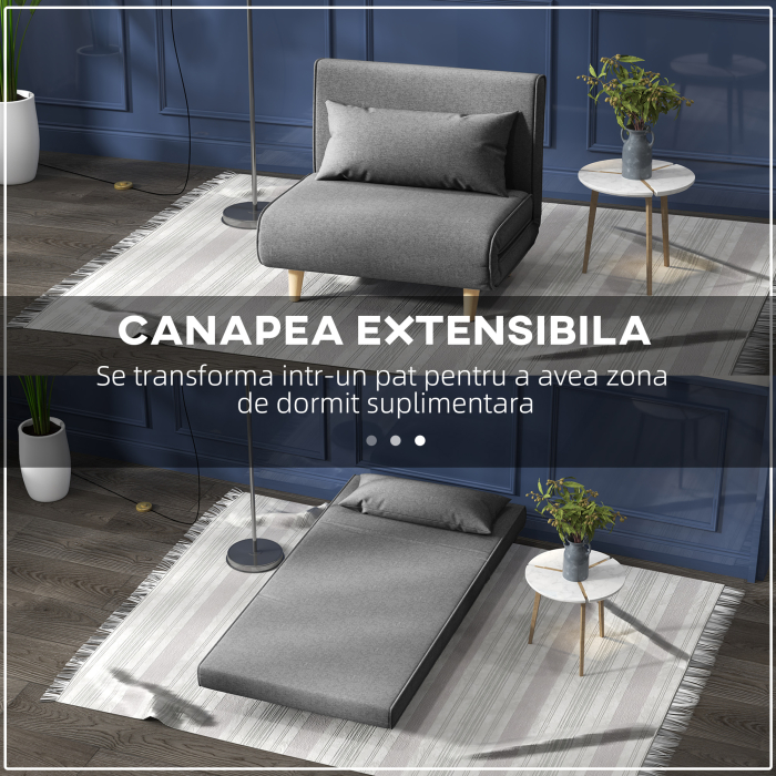  Fotoliu Pat 3 in 1 cu Spatar Reglabil pe 6 Nivele si Perna, Canapea Pat Pliant, 94x78x80 cm, Gri [4]