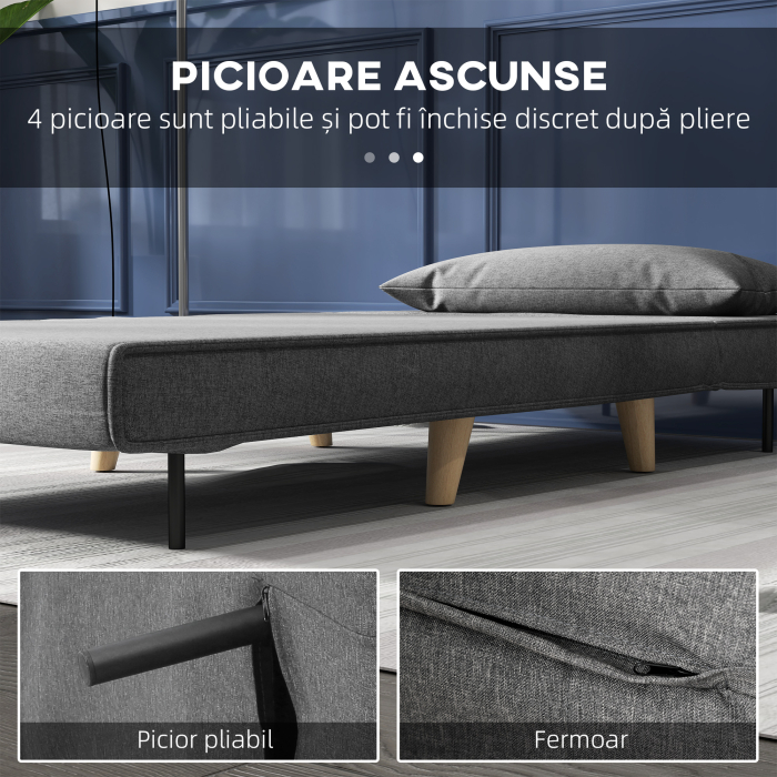 Fotoliu Pat 3 in 1 cu Spatar Reglabil pe 6 Nivele si Perna, Canapea Pat Pliant, 94x78x80 cm, Gri [6]