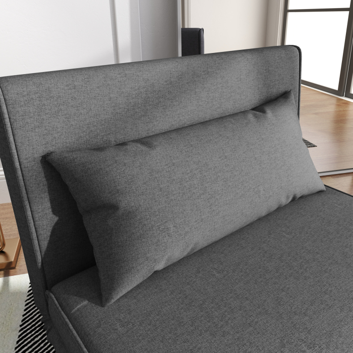  Fotoliu Pat 3 in 1 cu Spatar Reglabil pe 6 Nivele si Perna, Canapea Pat Pliant, 94x78x80 cm, Gri [8]