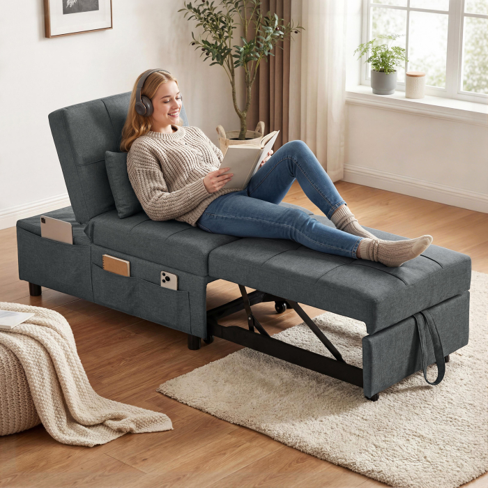  Fotoliu Pat de O Persoana Fotoliu Rabatabil 4-in-1, Gri [2]