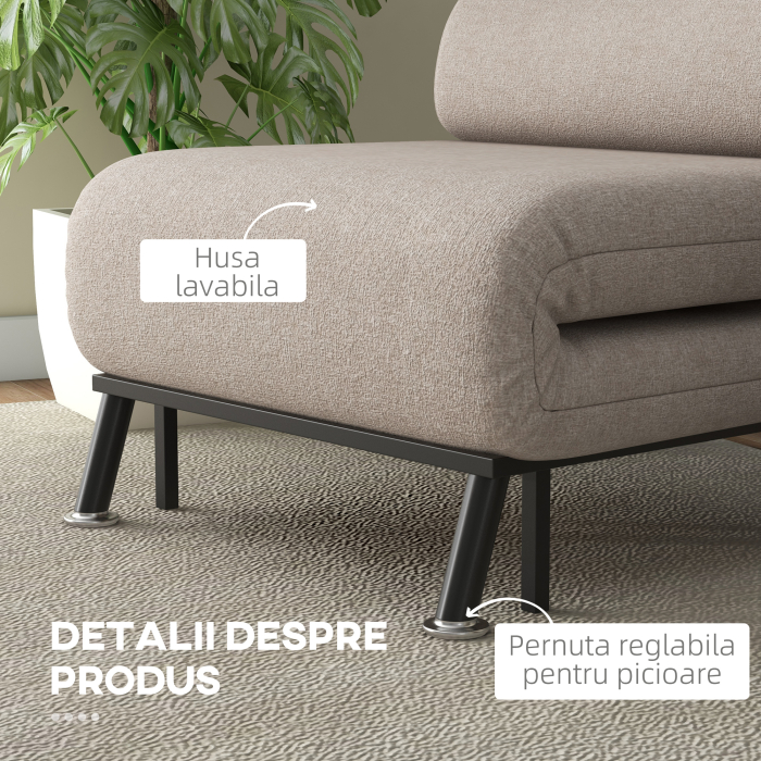  Fotoliu Pat Extensibil - 1 Persoana, cu Saltea & Perna Bej [7]