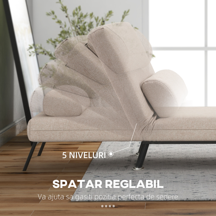  Fotoliu Pat Extensibil - 1 Persoana, cu Saltea & Perna Bej [4]