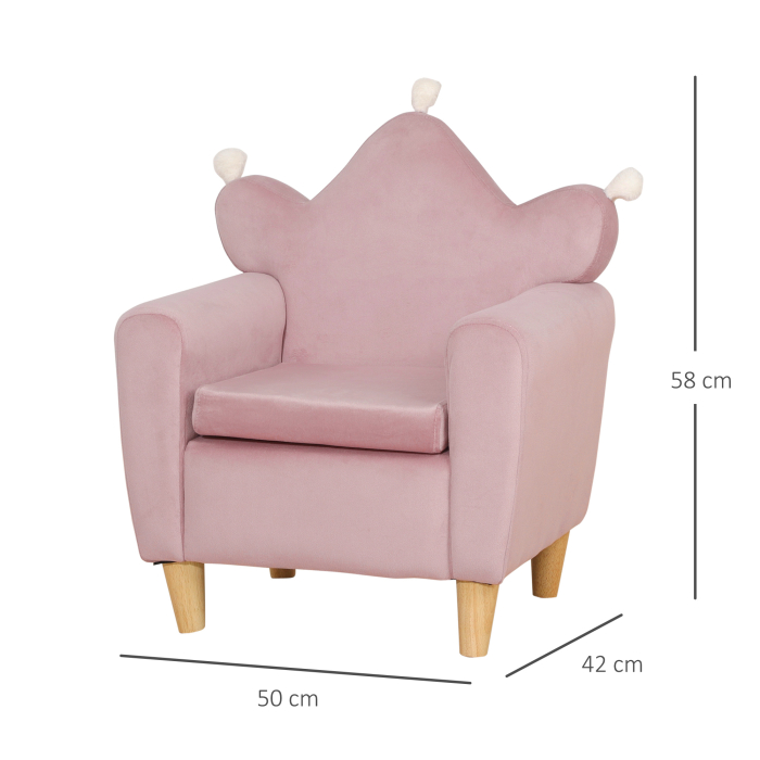  Fotoliu pentru Copii din Material cu Efect de Catifea Roz cu Spatar in Forma de Coroana, 50,2x41,9x57,8 cm [3]