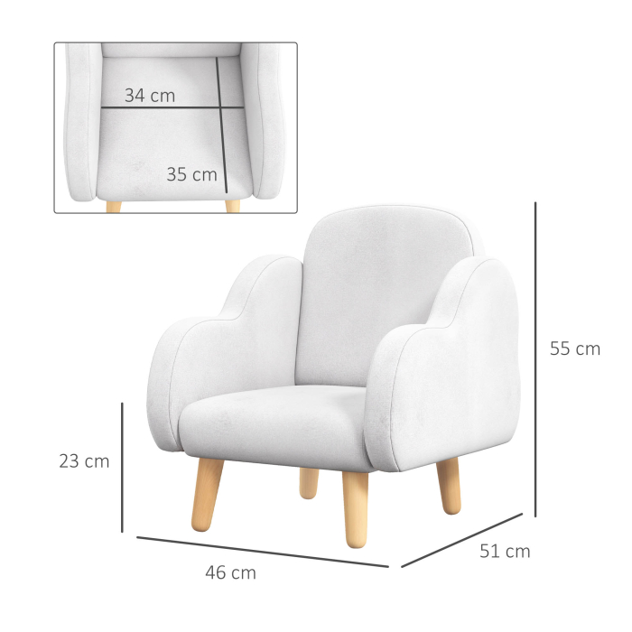  Fotoliu pentru Copii Stil Scandinav cu Brate in Forma de Nor din Material Textil, Alb, 46x51x55 cm [3]