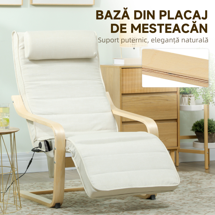  Fotoliu pentru living cu incalzire si suport pentru picioare reglabil Crem Lemn [7]