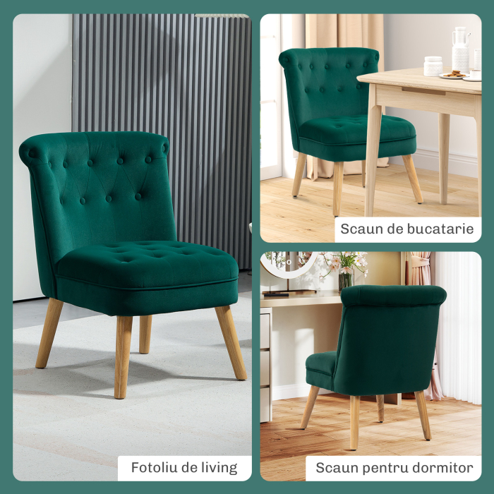  Fotoliu pentru Living din Catifea cu sezut Tapitat si Matlasat cu Nasturi, 60x66x79 cm, Verde [6]