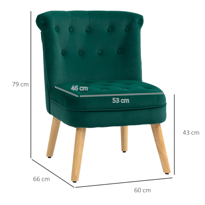  Fotoliu pentru Living din Catifea cu sezut Tapitat si Matlasat cu Nasturi, 60x66x79 cm, Verde [3]
