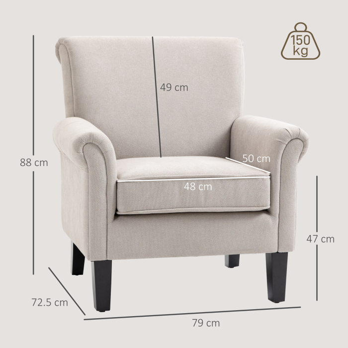  Fotoliu pentru Living, Stil Nordic, Tapitat cu Lemn si Poliester, Ideal pentru Living si Familie, 79x78x87 cm, Gri [3]