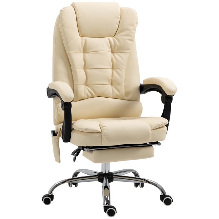  Fotoliu pentru Masaj Pivotant si Ergonomic cu Inaltime Reglabila cu 6 Puncte de Vibratie, 65x160x104 cm, Crem [9]