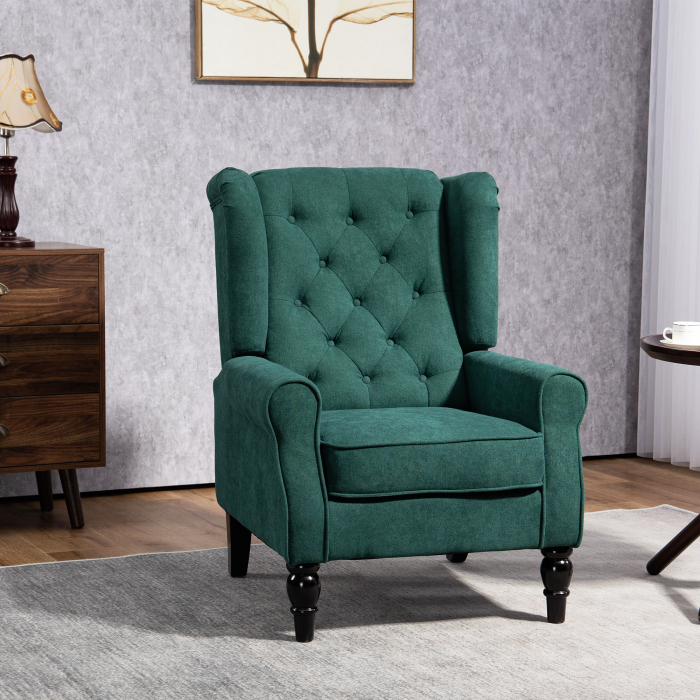 Fotoliu pentru salon in stil francez cu sezut capitonat si perne, din poliester, 74x86x102 cm, verde inchis [2]
