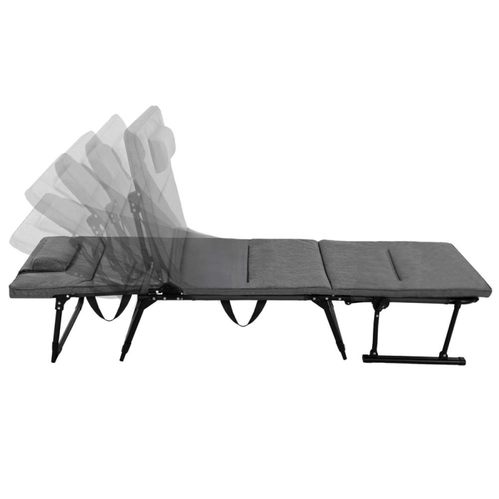 Fotoliu pliabil 2 in 1 tip sezlong, cu 5 pozitii, structura metalica si saltea inclusa, 180x58x89 cm, gri [24]