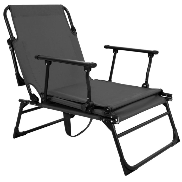 Fotoliu pliabil 2 in 1 tip sezlong, cu 5 pozitii, structura metalica si saltea inclusa, 180x58x89 cm, gri [20]