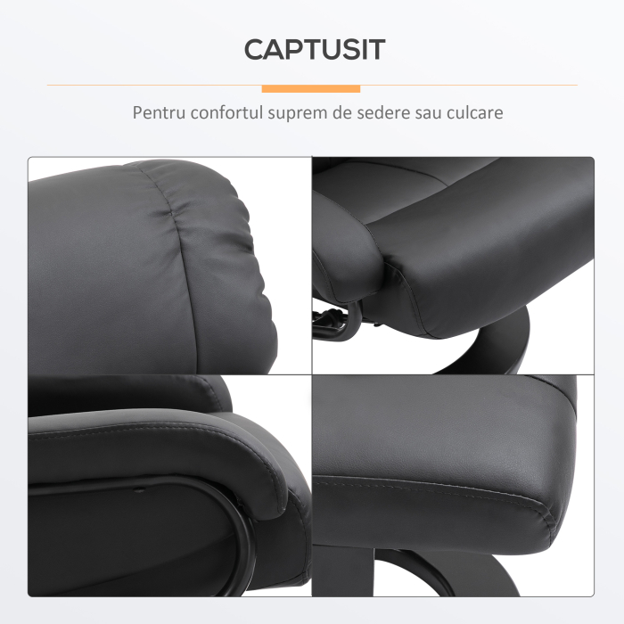 Fotoliu Rabatabil de Masaj  cu Suport puf pentru picioare si Telecomanda, Negru [5]