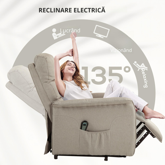  Fotoliu Rabatabil Electric - Bej, Cu Taburet & Telecomanda [7]