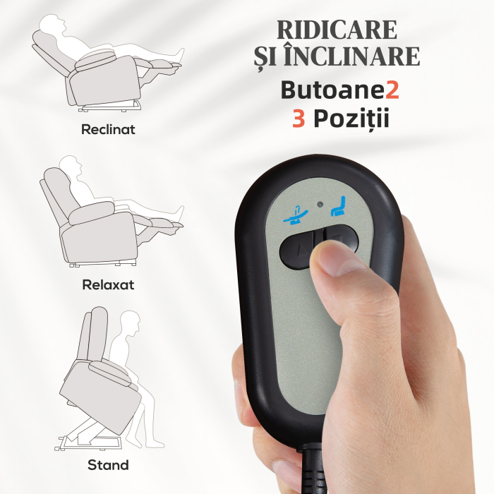  Fotoliu Rabatabil inalt cu Rotite si Telecomanda, Gri [4]