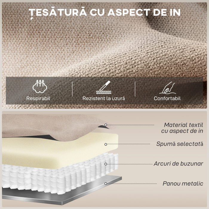  Fotoliu Rabatabil Manual cu Perne Groase, Manere Captusite si Suport pentru Picioare, Bej [5]