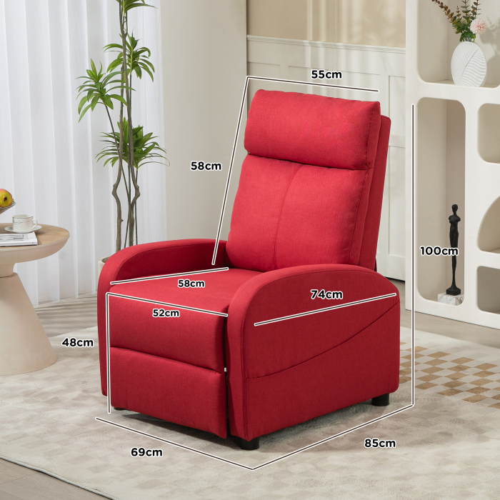  Fotoliu Rabatabil Manual cu Suport pentru Picioare din Material Textil cu Efect de In, 69x85x100 cm, Rosu Vin [3]