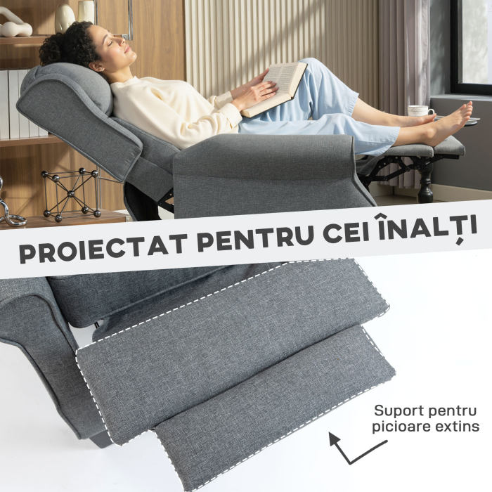  Fotoliu Reclinabil 132° max din Material Tip In cu Suport pentru Picioare, 74x84x102 cm, Gri [7]