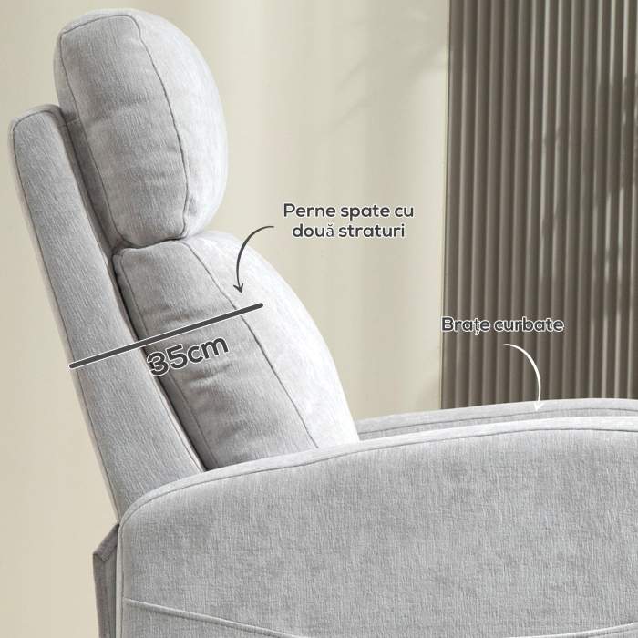  Fotoliu Reclinabil 150° cu suport pentru picioare, din Material Textil cu Efect de In, 68x90x106 cm, Gri Deschis [6]