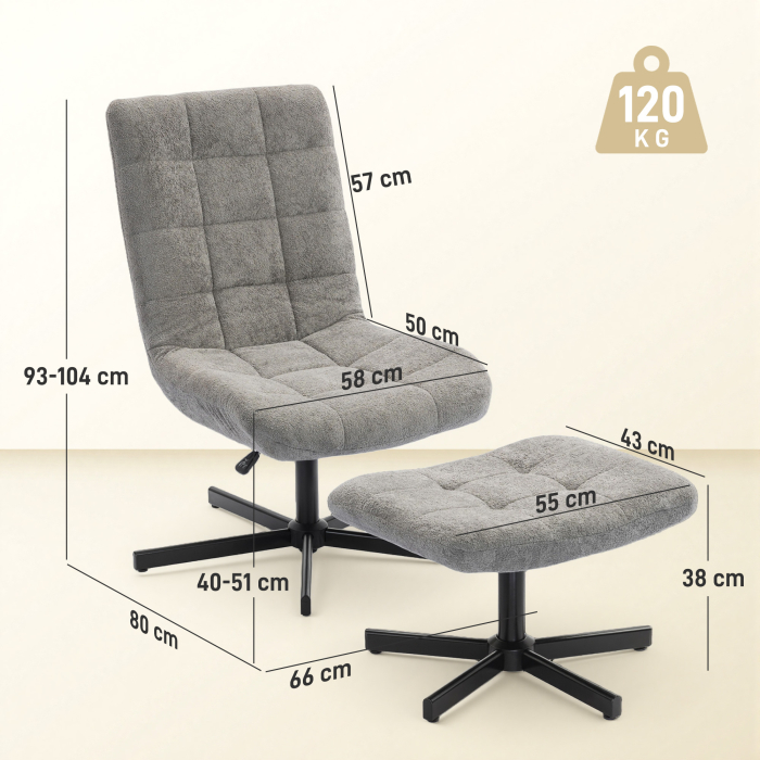  Fotoliu Reclinabil cu 4 Niveluri si Suport pentru Picioare Independent, Material Catifelat, 66x80x93-104 cm, Gri [3]