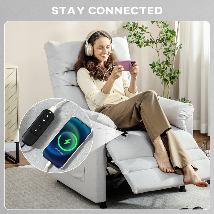  Fotoliu Reclinabil cu Suport pentru Picioare, incalzire, 8 Puncte de Masaj si 5 Moduri, Material Velur, Gri [9]