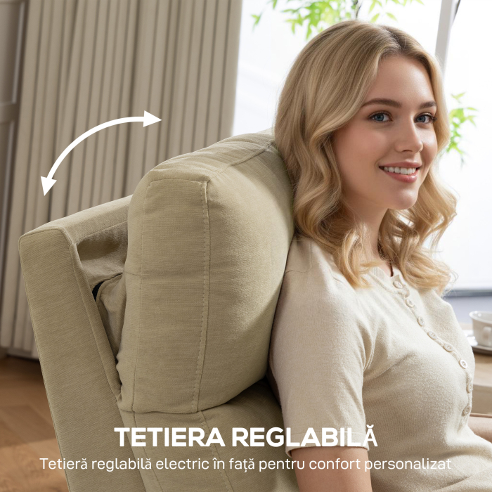  Fotoliu Reclinabil Electric din Catife cu Suport pentru Picioare, Tetiera Reglabila si Porturi, 80x93x103 cm, Bej [8]