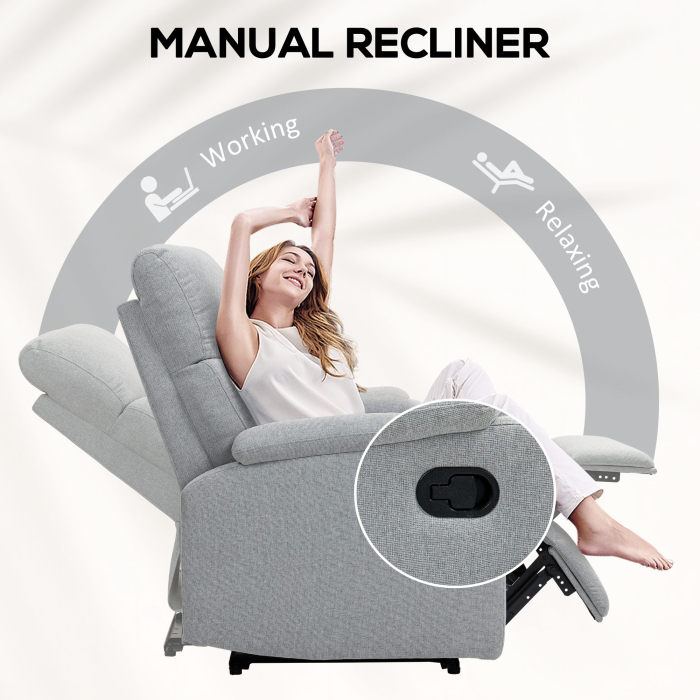  Fotoliu Reclinabil Manual la 60° Extra Captusit in Material Textil cu Suport pentru Picioare, Gri [4]