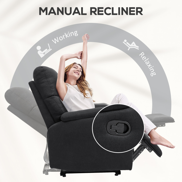  Fotoliu Recliner din In cu Suport Reglabil pentru Picioare, 69x91,5x103 cm, Negru [4]