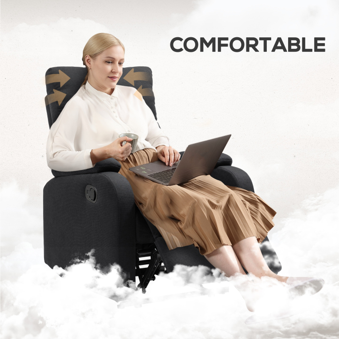  Fotoliu Recliner din In cu Suport Reglabil pentru Picioare, 69x91,5x103 cm, Negru [6]