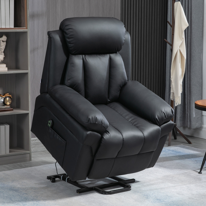  Fotoliu Recliner Electric cu Functie de Ridicare, Tapiterie Groasa si Telecomanda, 96x93x105 cm, Negru [2]