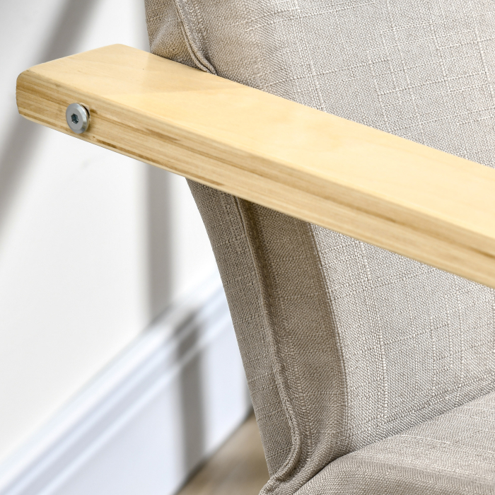  Fotoliu Relax cu suport pentru picioare, fotoliu din lemn si tesatura cu efect de in cu perna pentru tetiera, 67x69x100cm, gri [7]