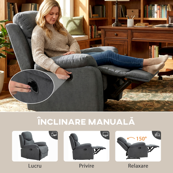  Fotoliu Relax - In Gri, Rabatabil cu Suport Picioare [4]