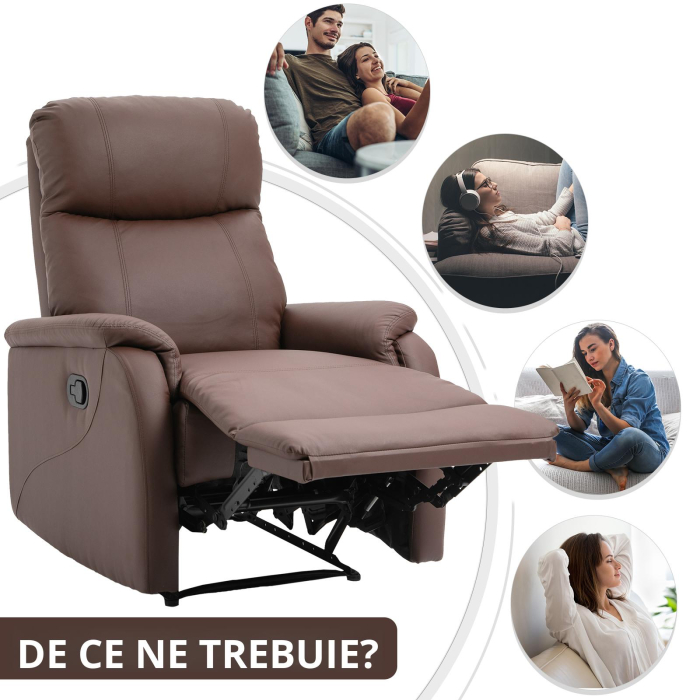  Fotoliu Relax Manual cu Spatar Reclinabil - Piele Sintetica Maro [7]